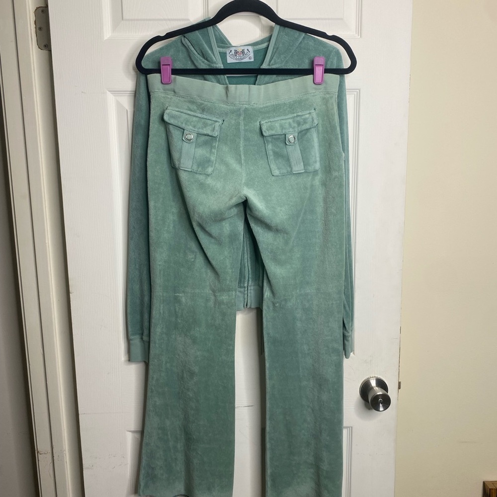 Vintage Juicy Couture Teal Velour Hoodie and Pants Set - Picture 9 of 13